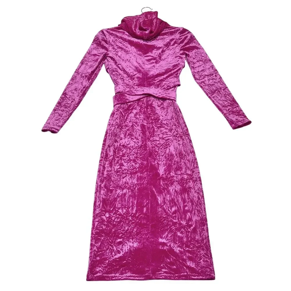 NWT Versace 40 US 4 Runway Biggie Medusa Pink Crushed Velvet Midi Dress $3,225 - Picture 5 of 16